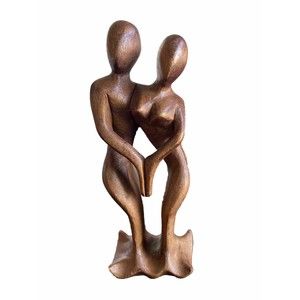 Vintage Hand Carved Wood LOVING couple 12" Tall Made In Indonesia. Unique
